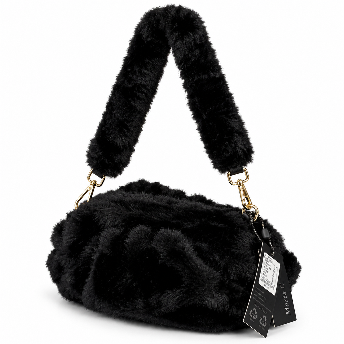 Elegante Damen Kunstfell-Handtasche in Schwarz