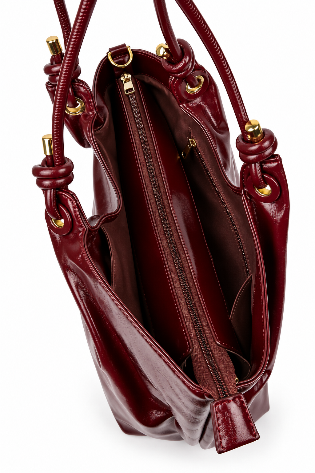 Gino Valentini Damen Schultertasche – Bordeauxrot mit Glanzoptik