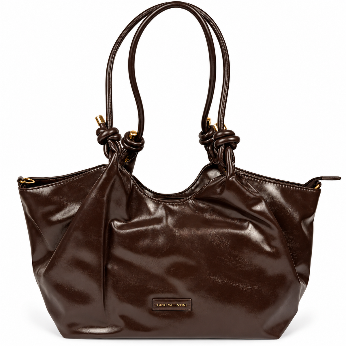 Gino Valentini Damen Schultertasche – Bordeauxrot mit Glanzoptik