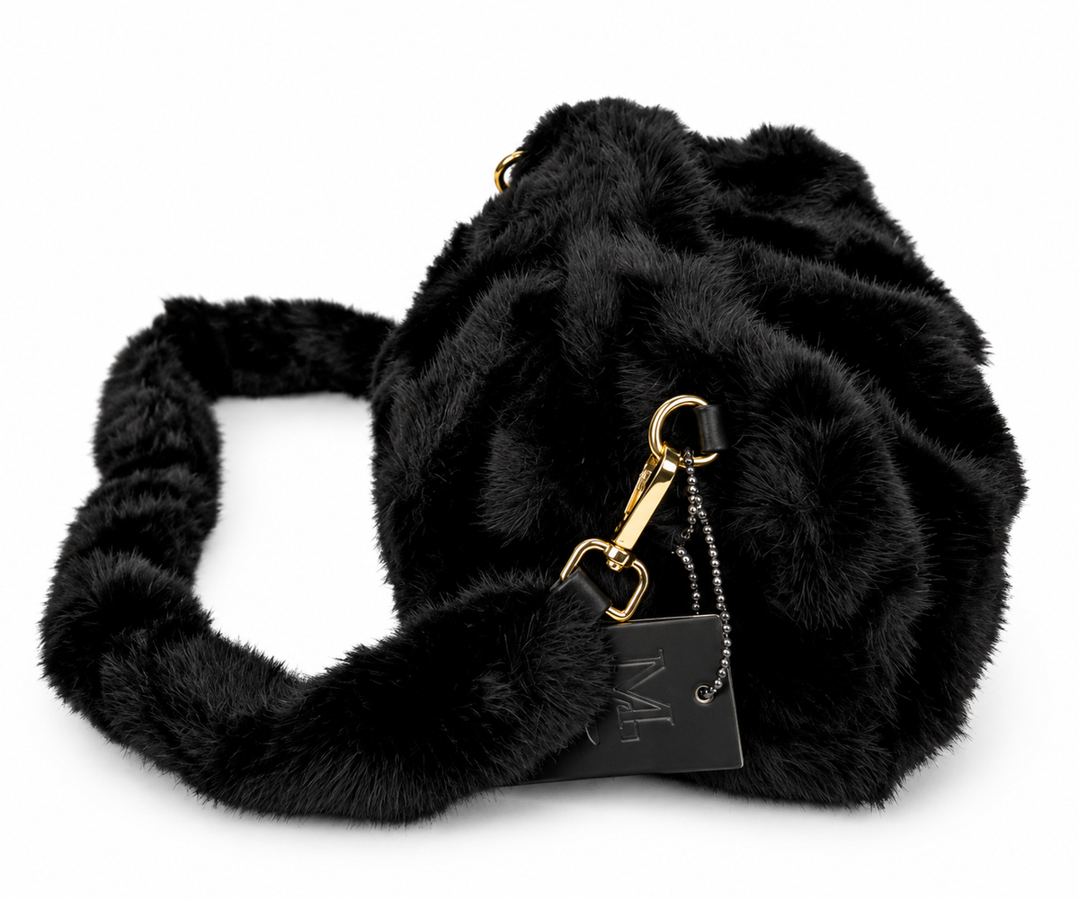Elegante Damen Kunstfell-Handtasche in Schwarz