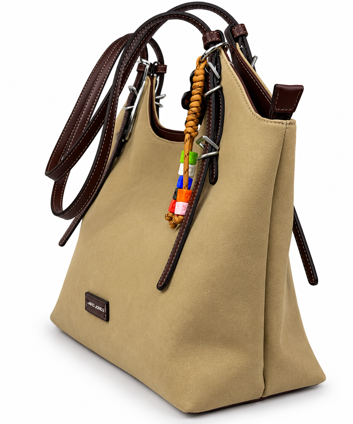 David Jones Damen Shopper Handtasche – Beige mit braunen Trägern