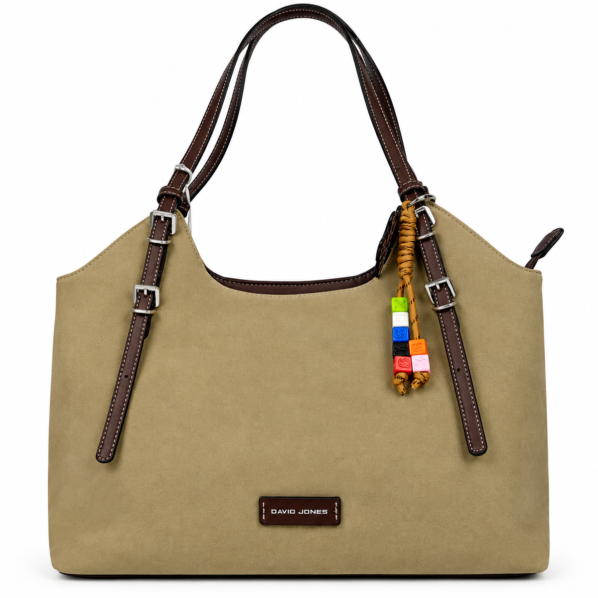 David Jones Damen Shopper Handtasche – Beige mit braunen Trägern