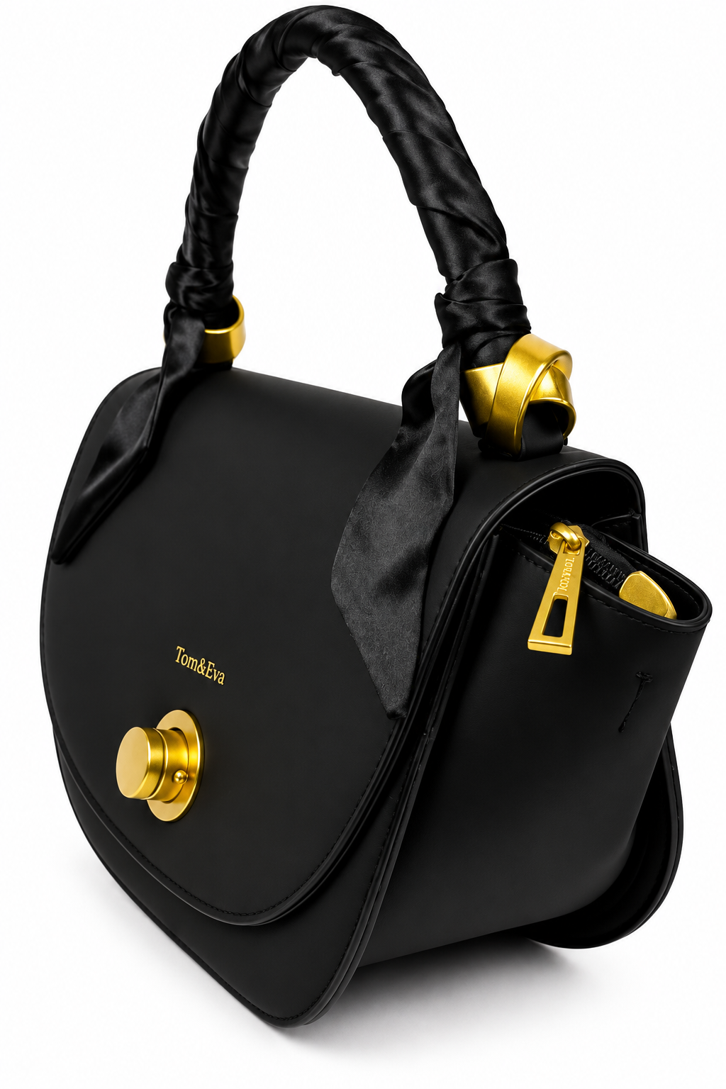 Tom & Eva Damen Handtasche Schwarz mit goldenen Details