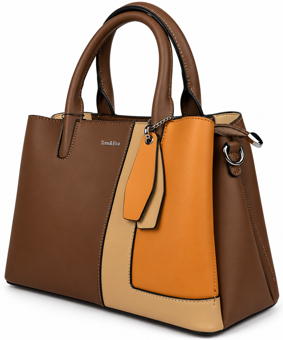 Elegante Damenhandtasche in Bordeauxrot, Beige & Creme