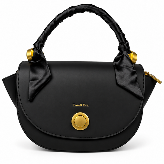 Tom & Eva Damen Handtasche Schwarz mit goldenen Details