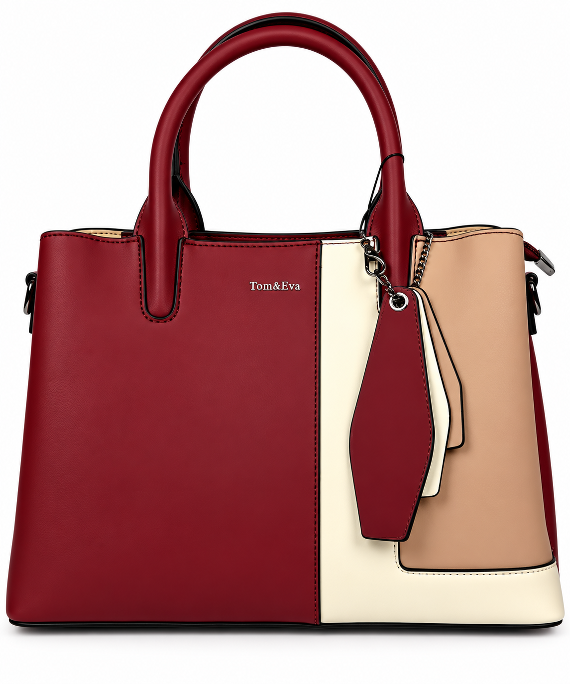 Elegante Damenhandtasche in Bordeauxrot, Beige & Creme