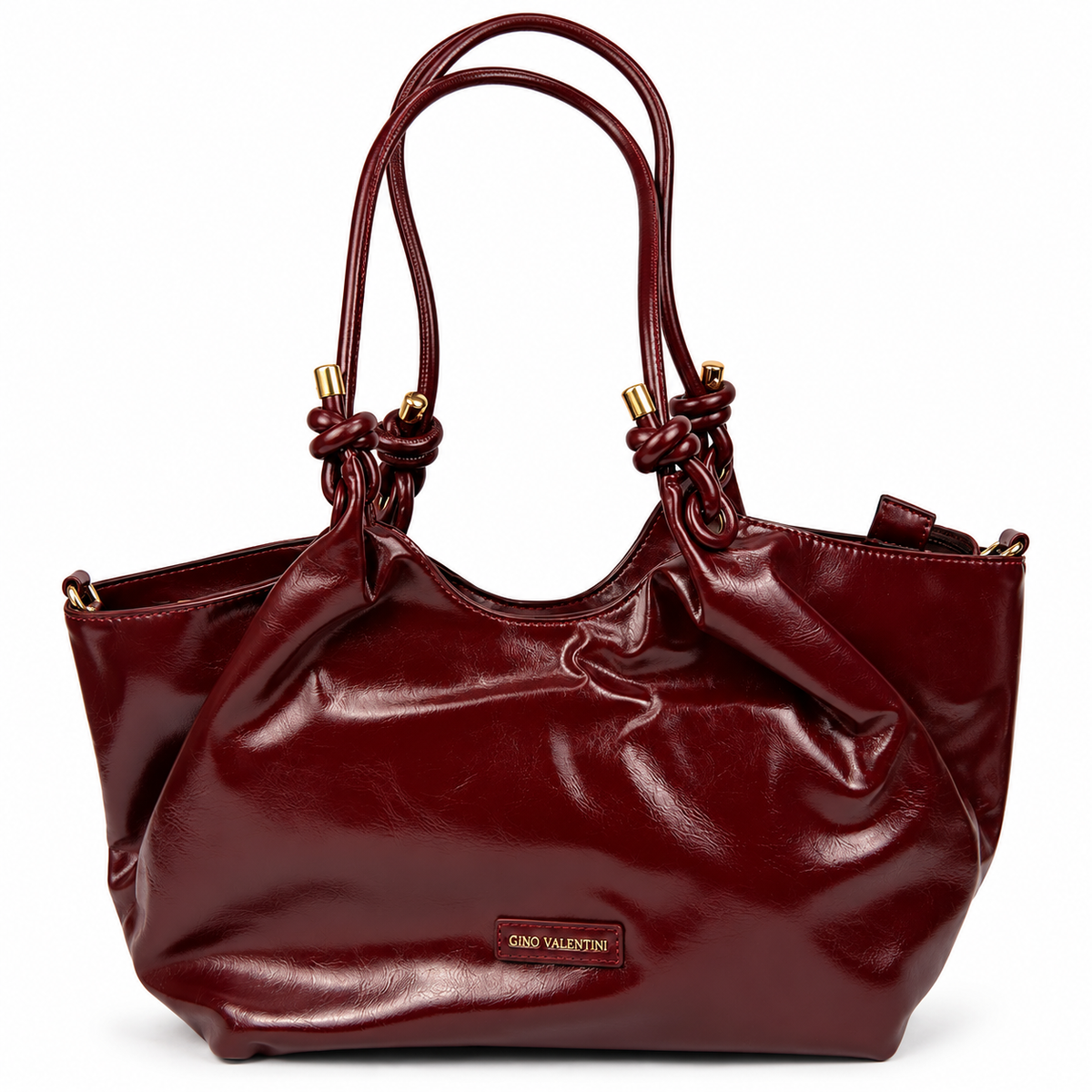 Gino Valentini Damen Schultertasche – Bordeauxrot mit Glanzoptik