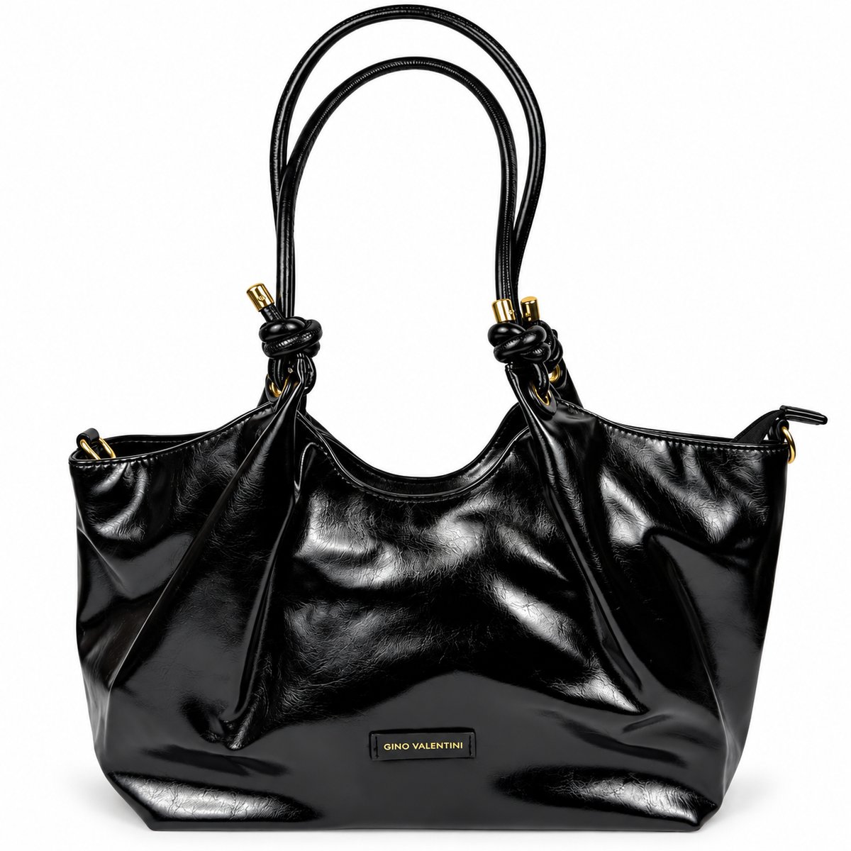 Gino Valentini Damen Schultertasche – Bordeauxrot mit Glanzoptik