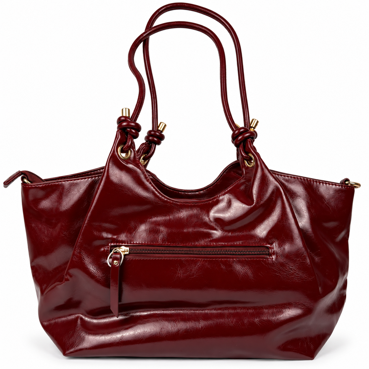 Gino Valentini Damen Schultertasche – Bordeauxrot mit Glanzoptik