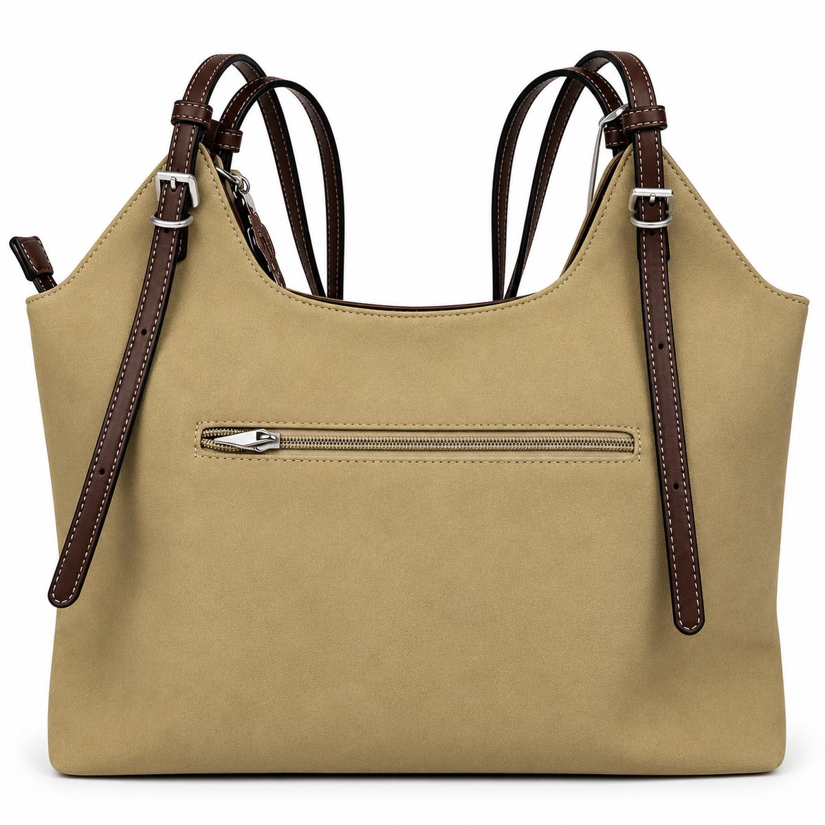 David Jones Damen Shopper Handtasche – Beige mit braunen Trägern